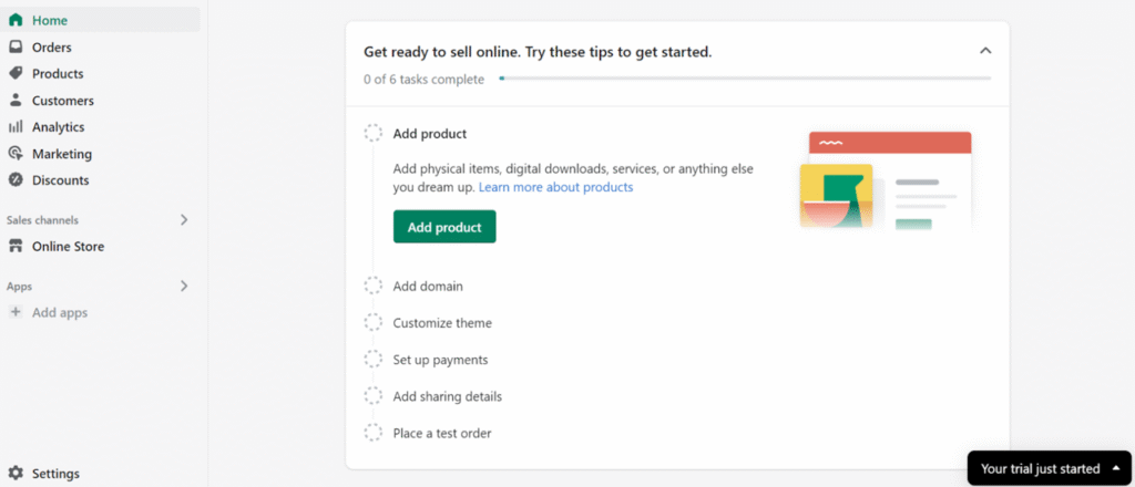 screenshot of Shopify’s dashboard
