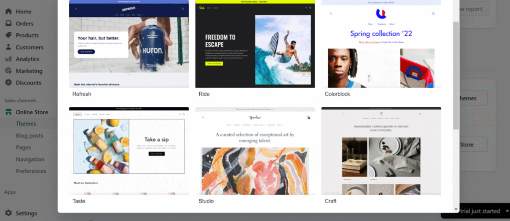 screenshot of Shopify’s free themes