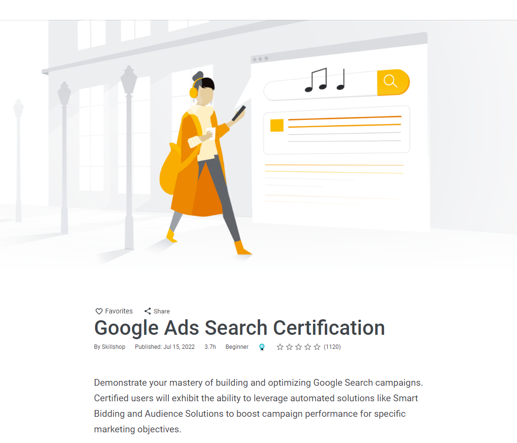 screenshot of Google Ads Search Certification course