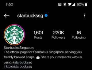 screenshot of Starbucks Singapore Instagram bio