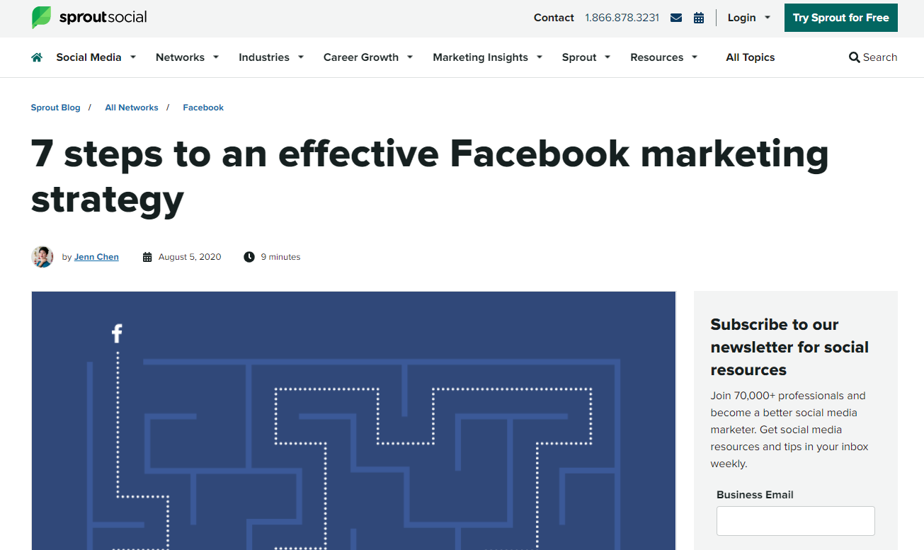 screenshot of Sprout Social Facebook Marketing blog post