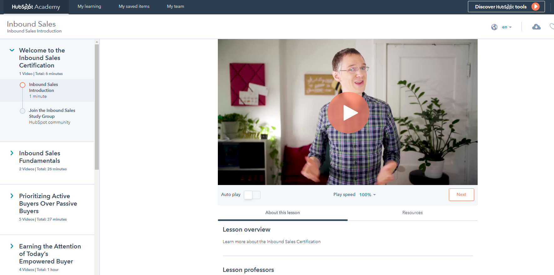 screenshot of HubSpot Academy Inbound Sales course