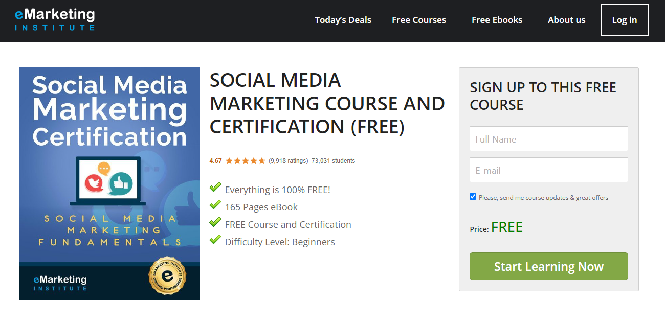 screenshot of eMarketing Institute Social Media Marketing course smm