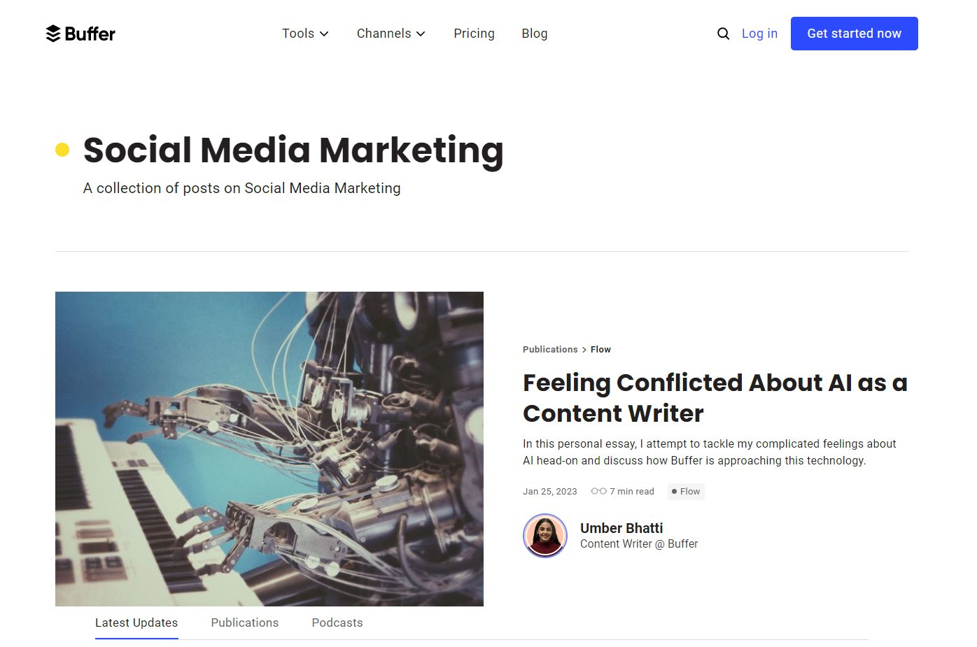 Screenshot of Buffer social media marketing blog