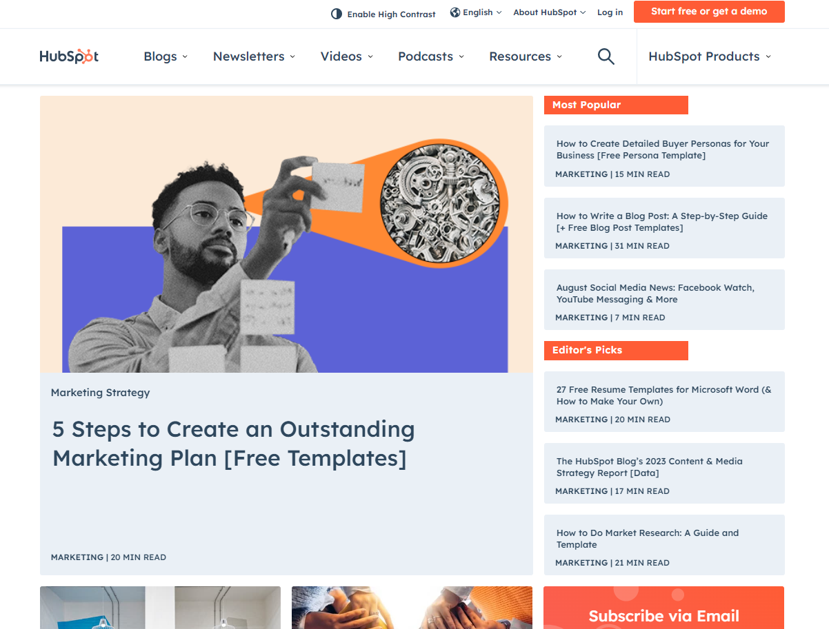 Screenshot of HubSpot social media marketing blog