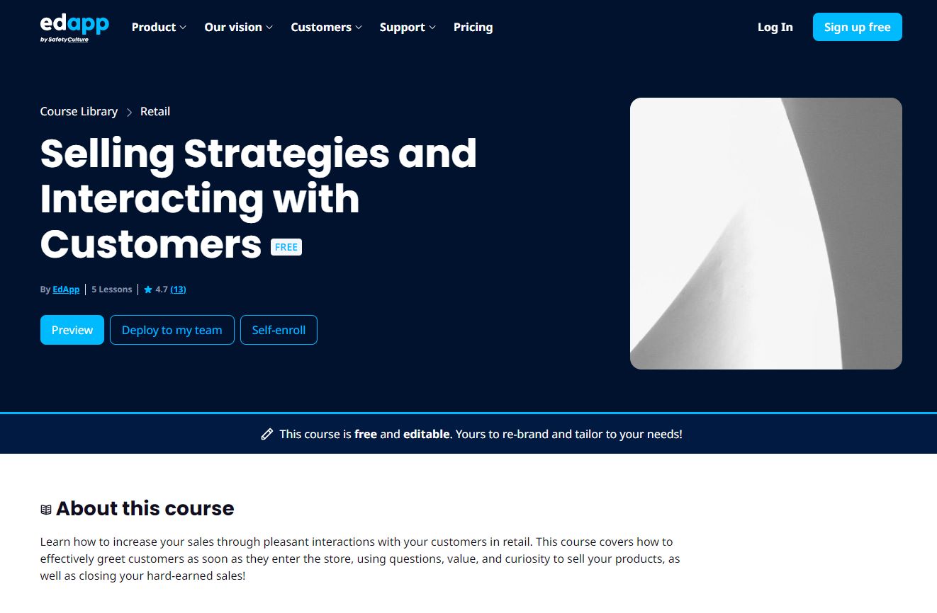 Retail training course EdApp: Selling Strategies and Interacting with Customers