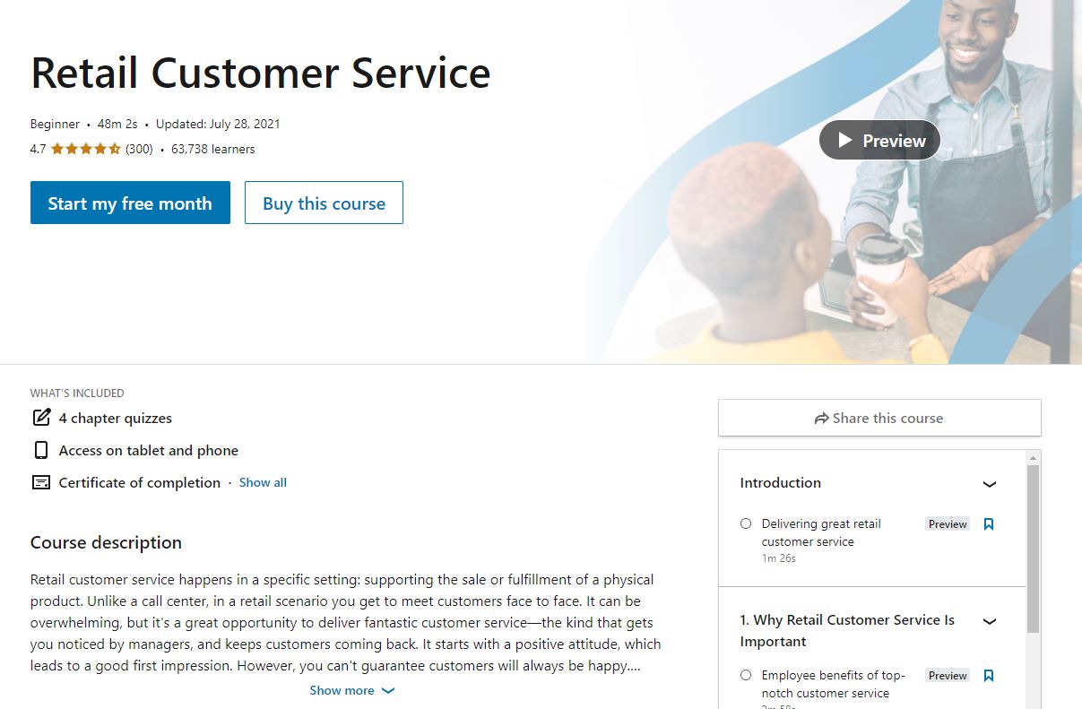 Retail training course LinkedIn Learning: Retail Customer Service
