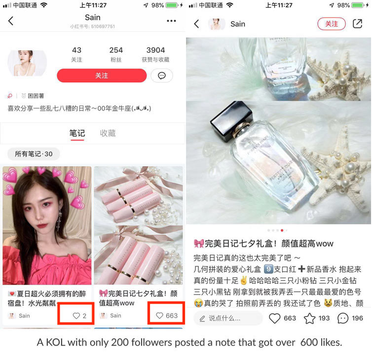 Perfect Diary XiaoHongShu 小红书 campaign engagement comparison for Little Red Book eCommerce