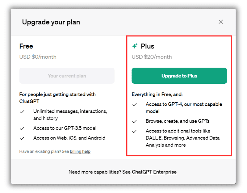 ChatGPT Premium signup