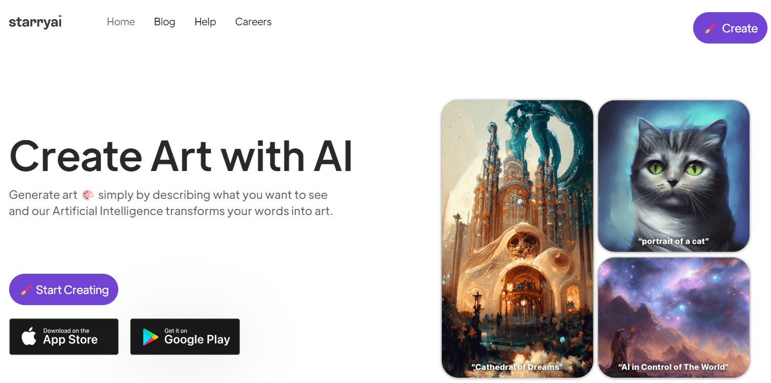 Screenshot of starryai's home page